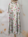 Women’s Rose Flower Print Pocket Cotton Dress