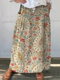 Women’s Vintage Floral Art Printed Linen Pocket Skirt Multicolor / S