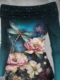 Women's Dragonfly Flower Fall Art Print Off Shoulder Foldover Cinched Top