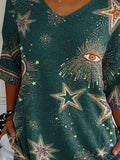 Women’s Vintage Lovely Shiny Stars Eyes Art Print Casual Pullover Knit