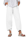 Women’s Solid Color Loose Elegant Casual Simple Cotton And Linen Ninth Pants White / S