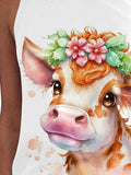 Women's Cute Cow Flower Artistic Design Tank Top