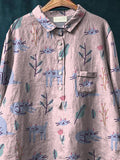 Lovely Cats And Spring Garden Pattern Printed Women’s Casual Cotton Linen Shirt