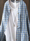 Blue And White Plaid Pattern Printed Women’s Loose Casual Top Jacket