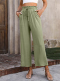 Women’s Solid Color Loose Elegant Casual Simple Cotton And Linen High Waist Wide Leg Pants