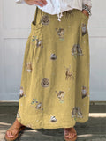 Petite Woodland Animals Pattern Printed Women’s Linen Pocket Skirt Yellow / S