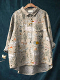 Women’s Vintage Lovely Woodland Animals Art Print Casual Cotton And Linen Shirt Multicolor / S