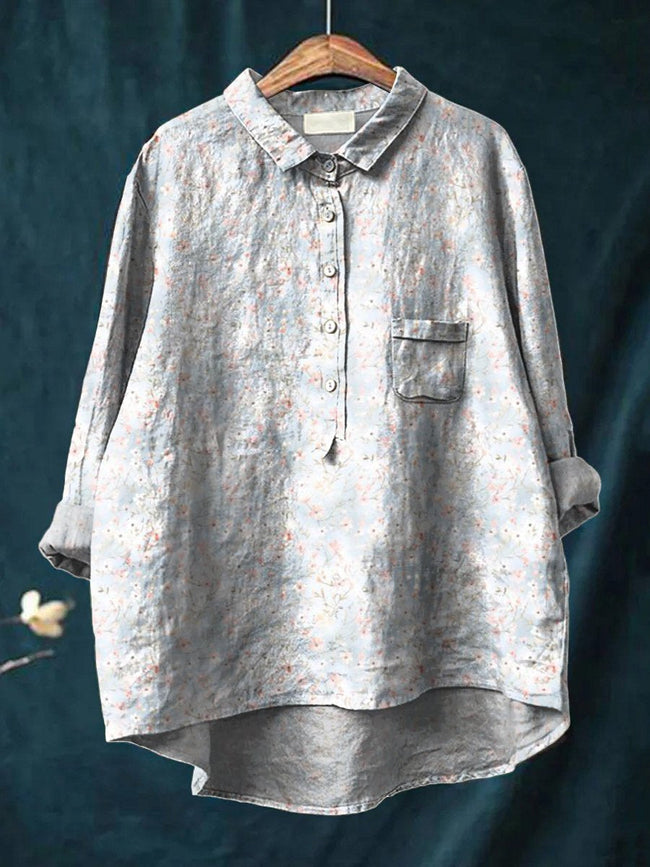 Women’s Wildflowers Pattern Spring Pastel Print Casual Cotton And Linen Shirt Multicolor / S