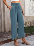 Women’s Solid Color Loose Elegant Casual Simple Cotton And Linen High Waist Wide Leg Pants