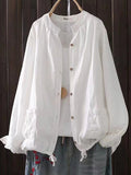 Women’s Retro Style Cotton Yarn Solid Color Jacket White / Onesize