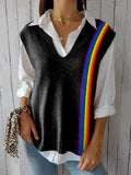 Women’s Rainbow Art Print Versatile Knitted Vest Multicolor / Over-Size