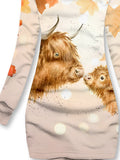 Women's Cute Baby Highland Cow Maple Leaf Aesthetic Art Casual Print Sweatshirt