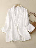 Women’s Cotton And Linen Casual Seven-Quarter Sleeve Solid Color Short Jacket White / M