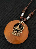 Women’s Ethnic Style Wood And Alloy Long Chain Necklace Birdcage / Onesize