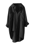 Women’s Solid Color Loose Elegant Casual Cotton And Linen Shirt Black / S