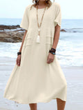 Women’s Solid Color Loose Elegant Casual Cotton And Linen Dress