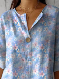 Watercolor Cherry Blossom Pattern Printed Women’s Casual Cotton Linen Shirt