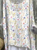 Watercolor Spring Garden Pattern Printed Women’s Casual Linen Cotton Pullover Top