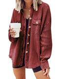 Women’s Fall Casual Lapel Neck Patchwork Irregular Shirt Jacket Red / S