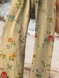 Women’s Vintage Floral Art Printed Cotton And Linen Casual Pants