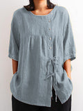 Women's Solid Color Multiple Color Options Print Casual Cotton And Linen Shirt