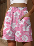 Summer Tropical Hibiscus Floral Pattern Printed Women’s Casual Tiered Palazzo Pants Pink / S