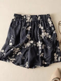 Embroidery Floral Casual Elastic Waist Shorts Black / M