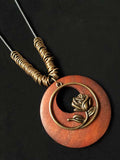 Women’s Ethnic Style Wood And Alloy Long Chain Necklace Rosea / Onesize