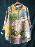 Women’s Pastoral Patchwork Fabric Print Casual Cotton And Linen Shirt Multicolor / S