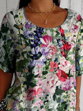 Oil Painting Floral Bush Printed Women’s Casual Cotton Shirt