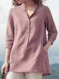 Women’s Solid Color Loose Elegant Casual Cotton And Linen Shirt Pink / S