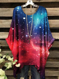 Women's Red and Blue Gradient Starry Print Casual Top