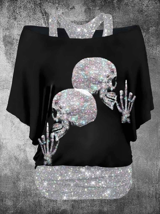 Women's Vintage Punk Skull Printed Two Piece Top