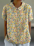 Women’s Lovely Floral Art Print Casual Cotton And Linen Shirt Multicolor / S