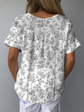 Meadows Floral Pattern Printed Women’s Casual Cotton And Linen Shirt