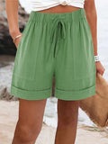 Women’s Summer Casual Solid Color Drawstring Shorts With Pockets Neongreen / S