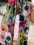 Women’s Vintage Floral Art Printed Cotton And Linen Casual Pants