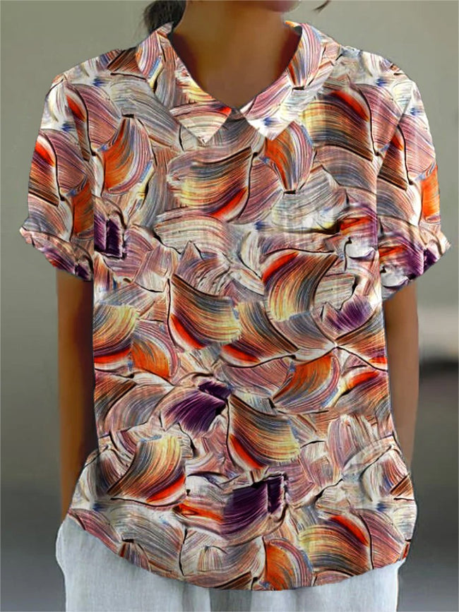 Women’s Retro Art Print Casual Cotton And Linen Shirt Multicolor / S