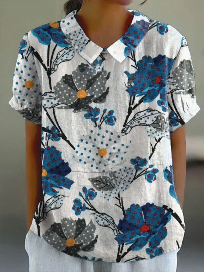 Women’s Flower Print Casual Cotton And Linen Shirt Multicolor / S