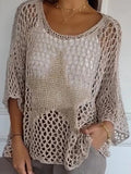 Women’s Star Design Round Neck Spring And Summer Knit Sweater Khaki / S