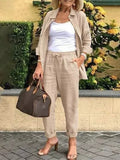 Women’s Retro Style Cotton And Linen Set Khaki / S