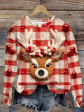 Art Christmas Cute Elk Print Casual Sweatshirt