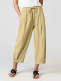 Women’s Slacks With Cotton And Linen Drawstring Pockets Khaki / S