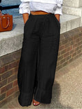 Women’s Vacation Loose Long Wide Leg Linen Cotton Pants Black / S