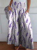 Watercolor Lavender Pattern Printed Women’s Cotton Wide Leg Pants