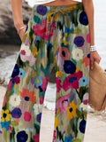 Women's Flower Printed Cotton And Linen Casual Pants