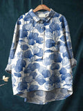 Women’s Vintage Floral Art Print Casual Cotton And Linen Shirt Multicolor / S