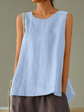 Women’s Solid Color Loose Elegant Casual Sleeveless Tank Top Blue / S