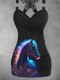 Women's Horse Art Design Butterfly Lace Dress Casual Tank Top