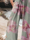 Women’s Retro Color Print Art Linen Casual Pants